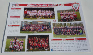 impression de calendriers 2020 au format A3 pour le Club Rugby Grand-Champ